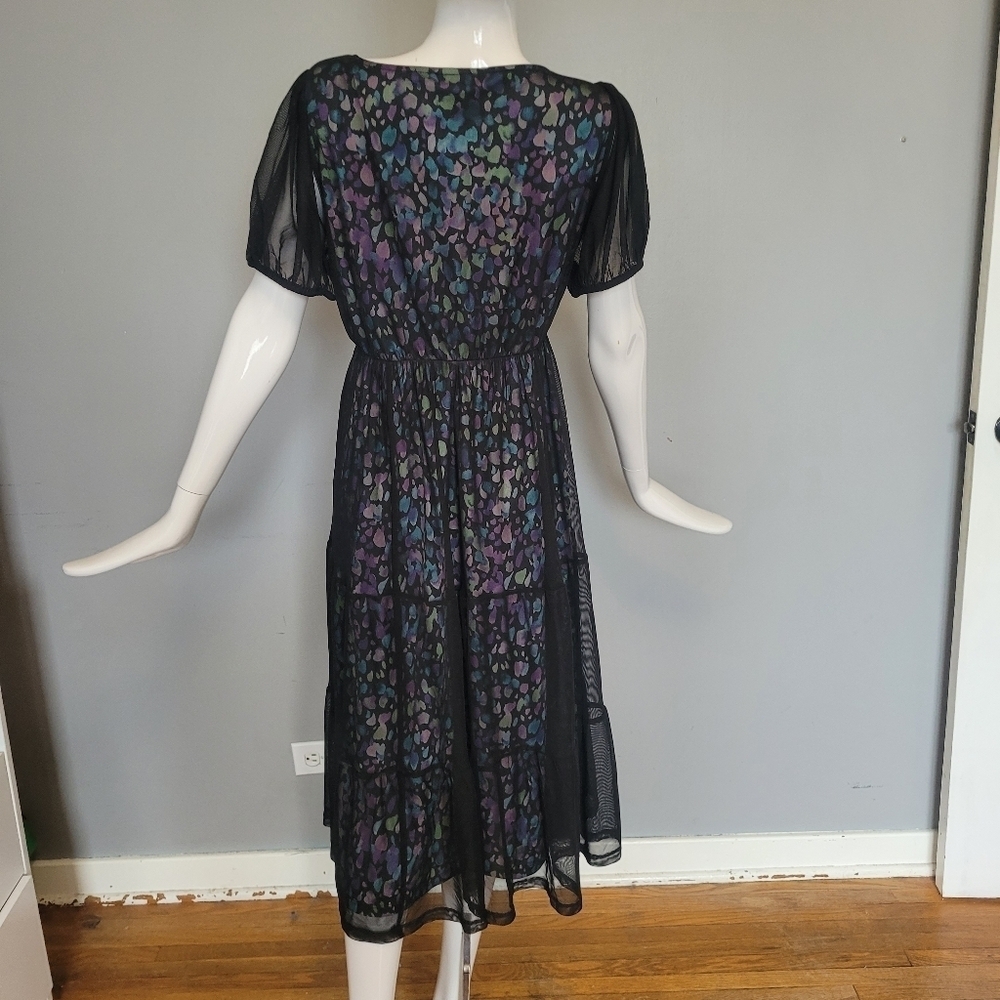 Torrid Black Midi Fit and Flare Dress with Puff Sleeves and Ruffled Skirt - Picture 5 of 9